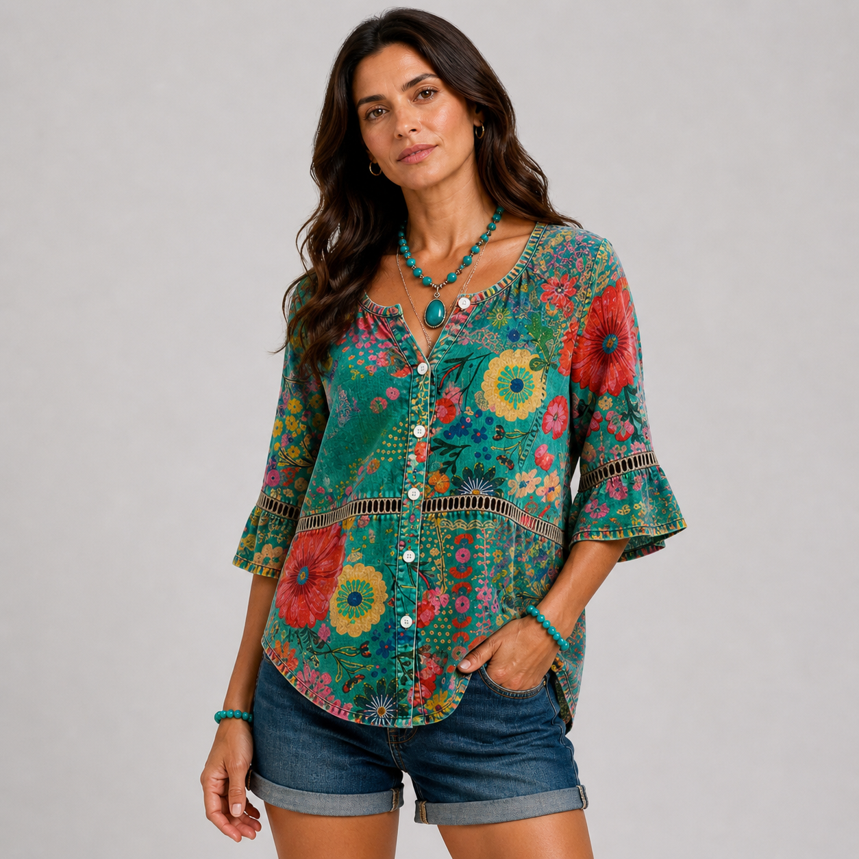 Blusa Floral Verde Fresca