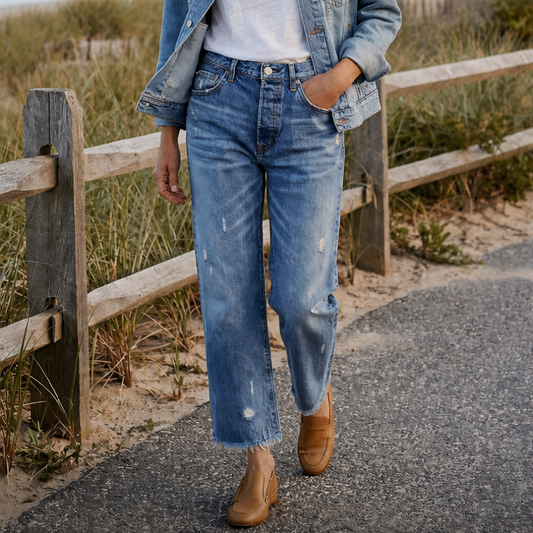 Vaqueros retro rectos y cortos para mujer