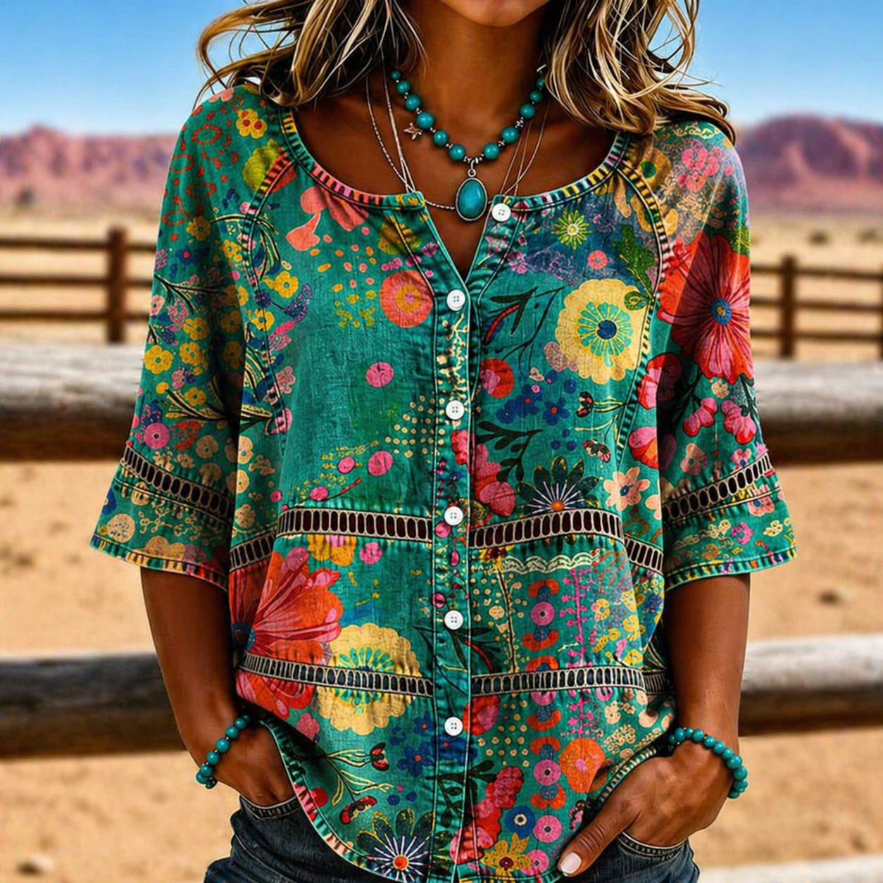 Blusa Floral Verde Fresca