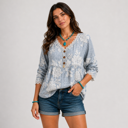 Blusa Floral Azul Casual