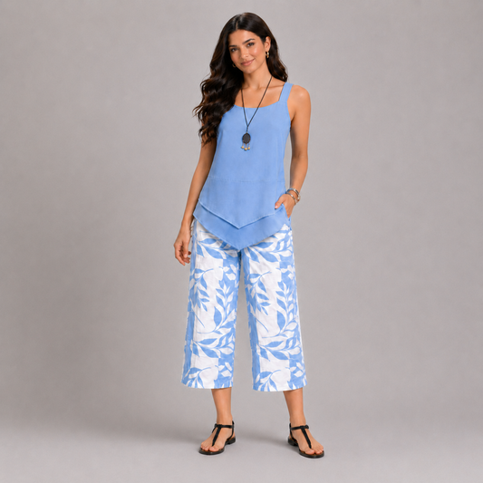 Conjunto de ocio con camiseta de cuello redondo (multicapa) y pantalones anchos