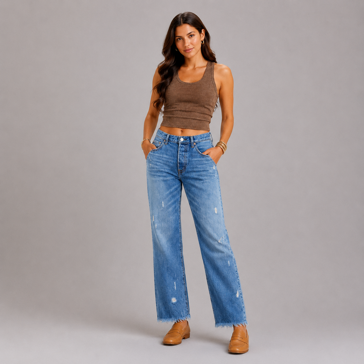 Vaqueros retro rectos y cortos para mujer