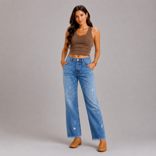 Vaqueros retro rectos y cortos para mujer