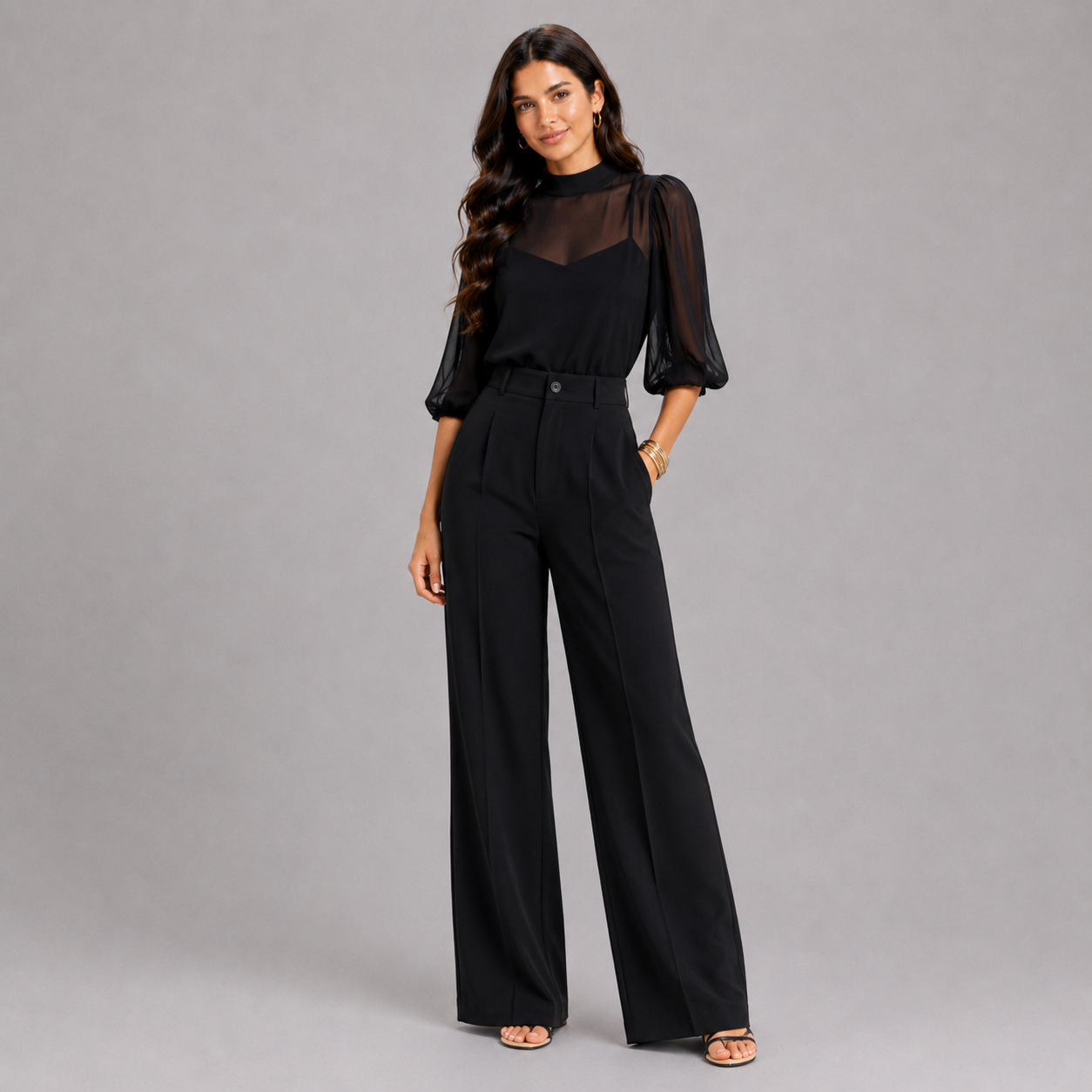 Conjunto negro elegante de corte sofisticado