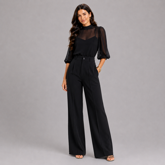 Conjunto negro elegante de corte sofisticado