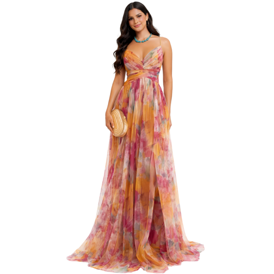 Valentina- Vestido largo con estampado floral elegante