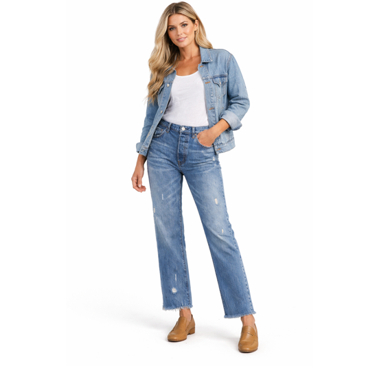 Vaqueros retro rectos y cortos para mujer