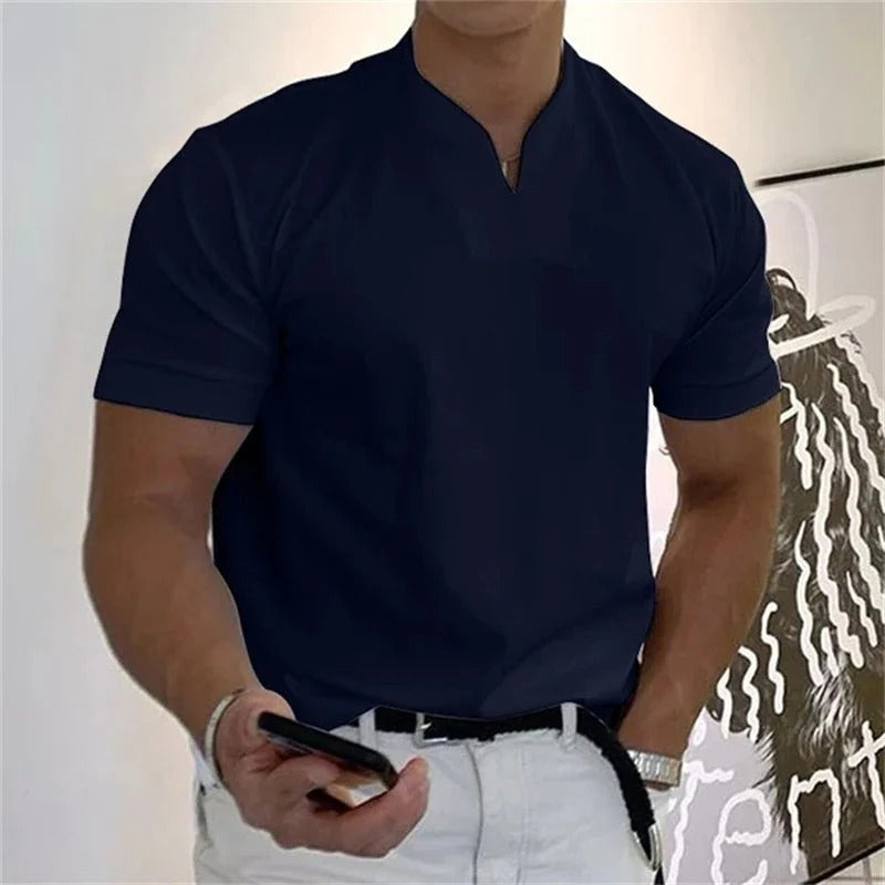 Camiseta deportiva de algodón con cuello en V para hombre