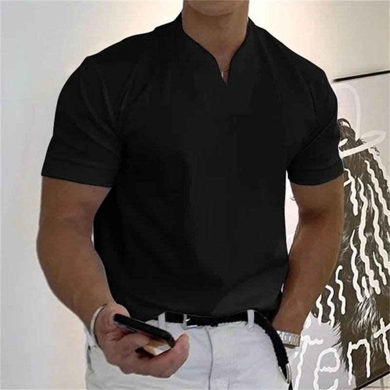 Camiseta deportiva de algodón con cuello en V para hombre