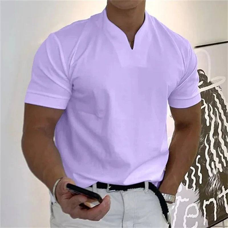Camiseta deportiva de algodón con cuello en V para hombre