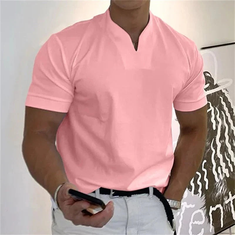 Camiseta deportiva de algodón con cuello en V para hombre