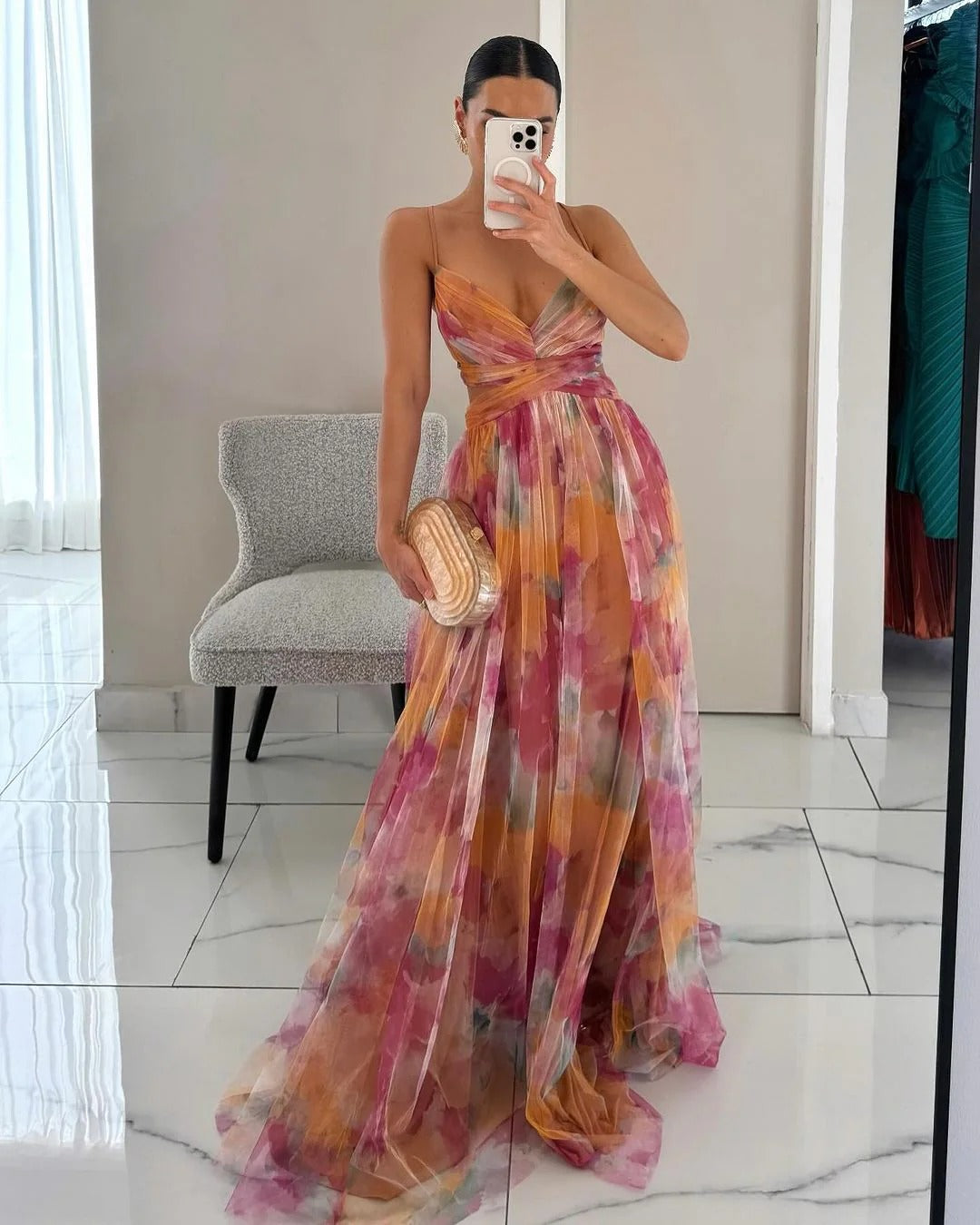 Valentina |  Vestido largo con estampado floral elegante